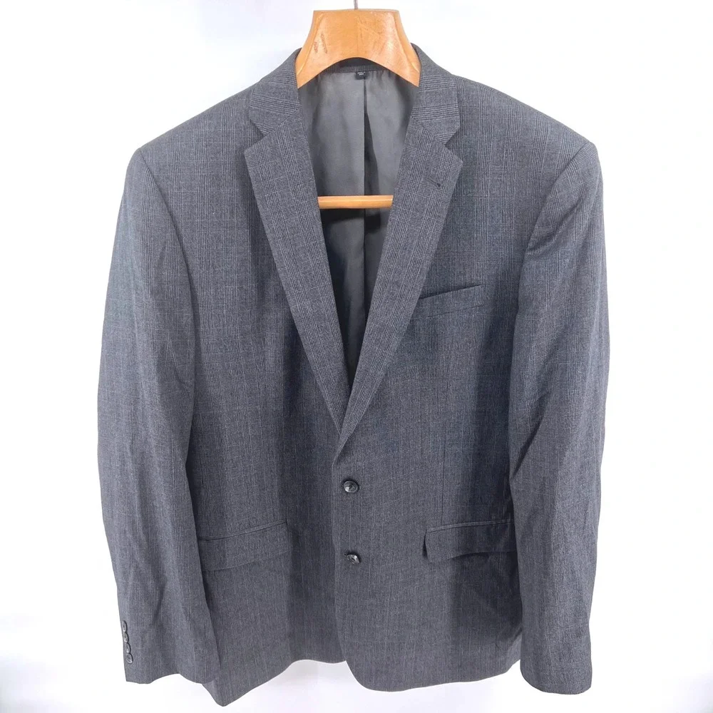 JOS‎ A BANK 1905 Mens 46XL 40W Slim Fit Plaid Wool Blazer Jacket Gray
